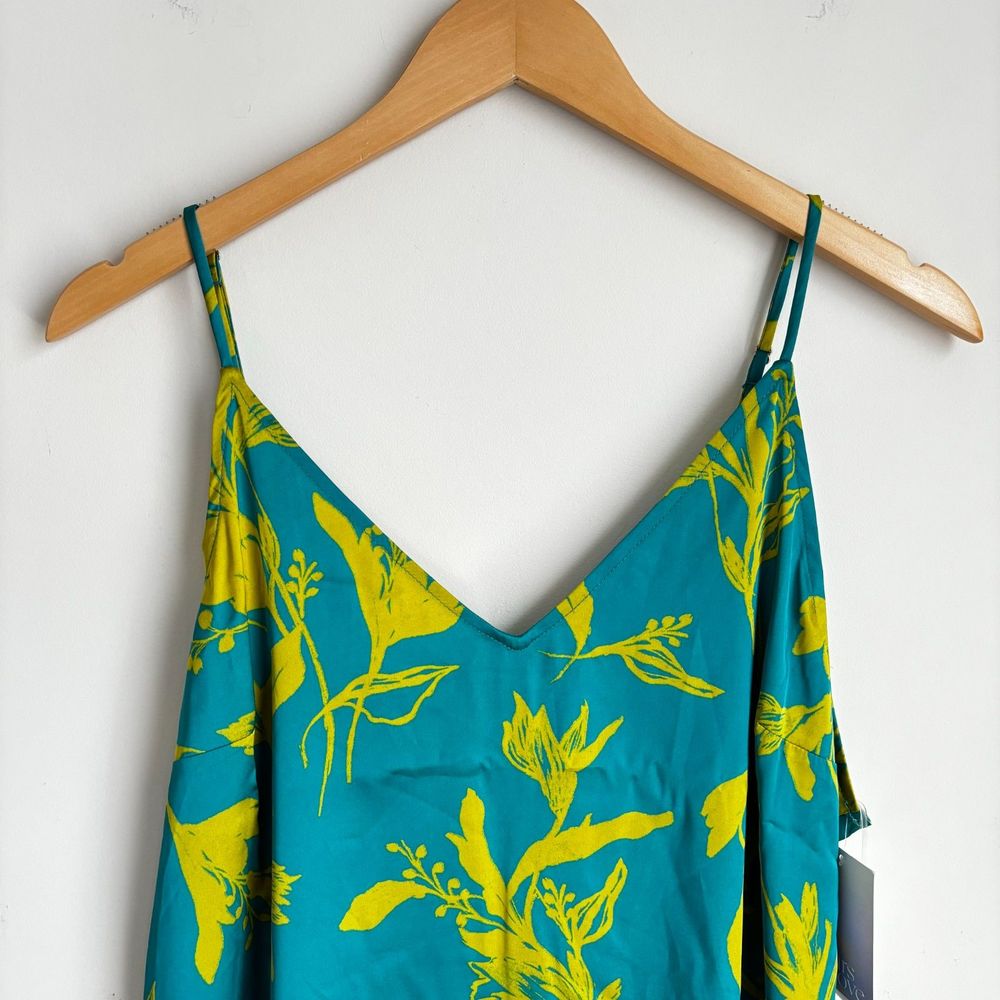 Stars Above Women Satin Floral Print Sleepwear Night Dress, Teal/Lime Large - Picture 6 of 11